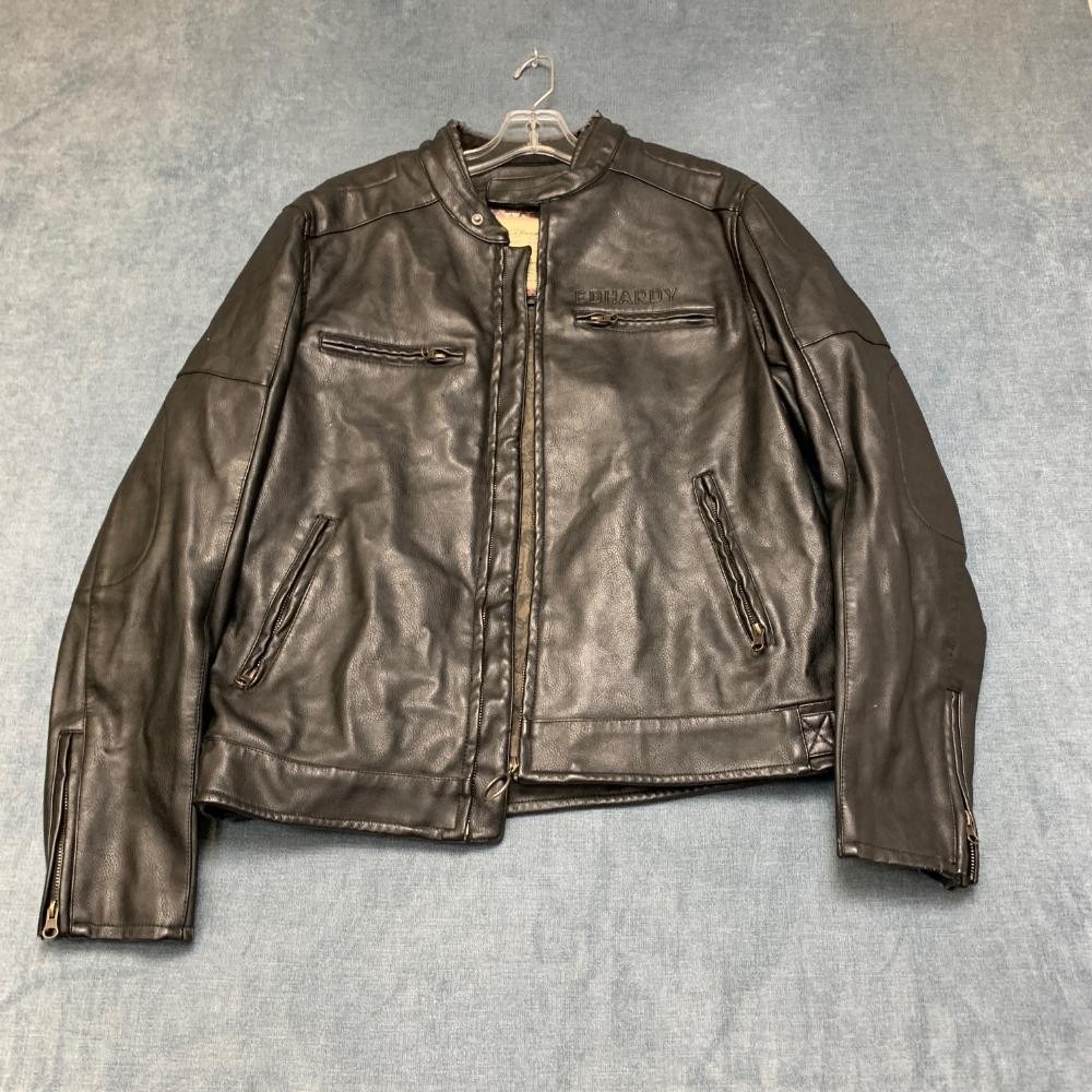 Ed Hardy Los Angeles Biker Jacket Mens Large Black Viscose Logo Leather Lined